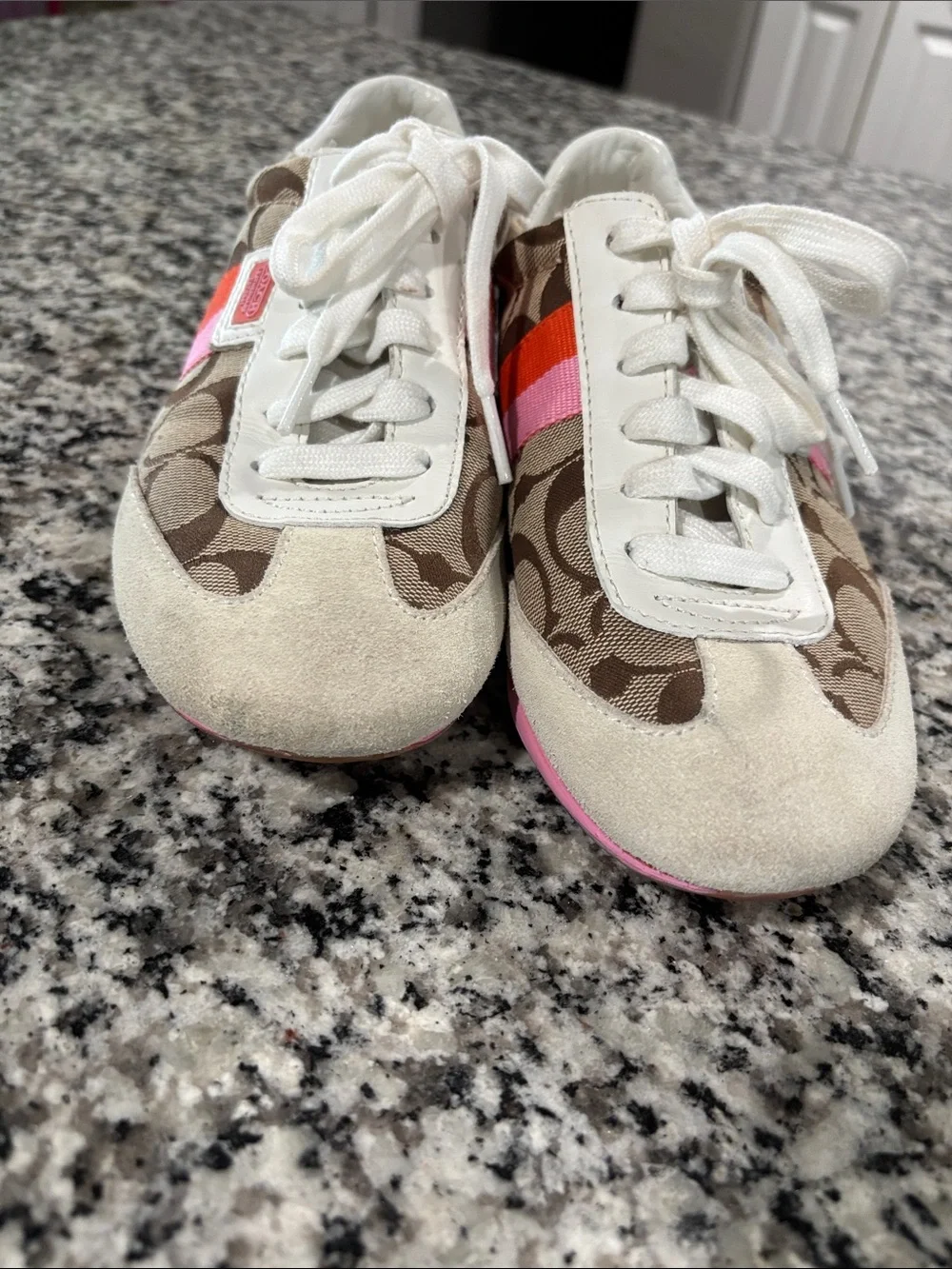 Coach Brown Signature Canvas Sneakers with Pink & Orange StripesY2K 2008